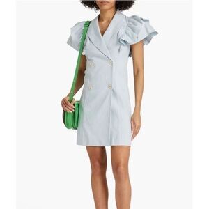 Sandro Light Blue Double-Breasted Puff Sleeve Mini Dress